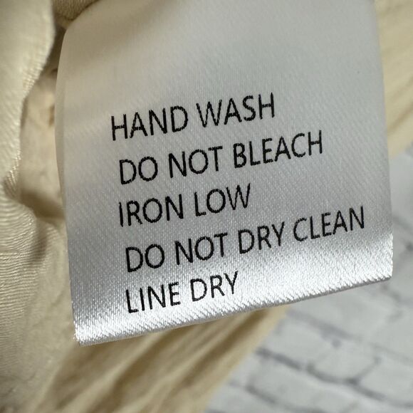 Bl_ank Gauze Crinkled Cotton Dress Long Sleeves Beige Womens S Boho Cottagecore - Picture 9 of 9